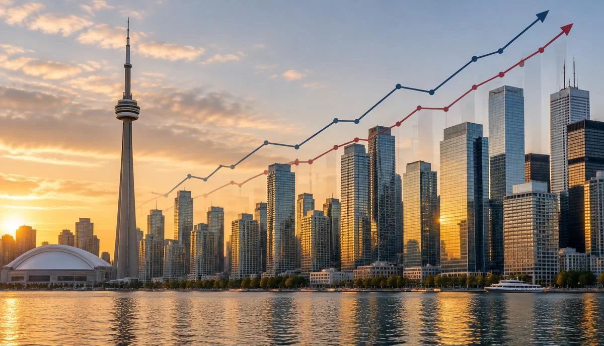 Toronto financial district at golden hour — Canadian bank earnings and mortgage market commentary